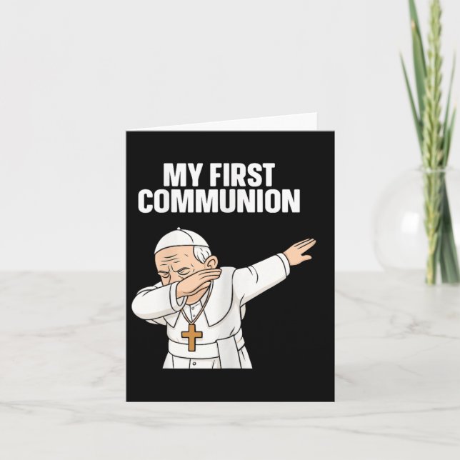 Funny Dabbing Pope My First Communion Gift Tee  Card (Front)