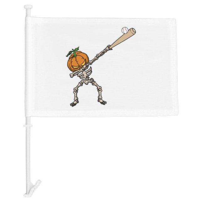Funny Dabbing Pumpkin Head Baseball Gift Idea Car Flag (Front)