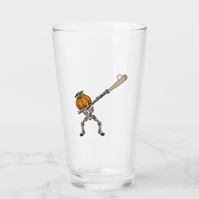 Funny Dabbing Pumpkin Head Baseball Gift Idea Glass (Front)