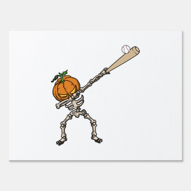 Funny Dabbing Pumpkin Head Baseball Gift Idea Sign (Front)