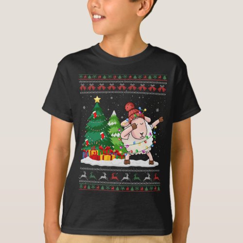 Funny Dabbing Sheep Lover Santa Hat Ugly Christmas T_Shirt