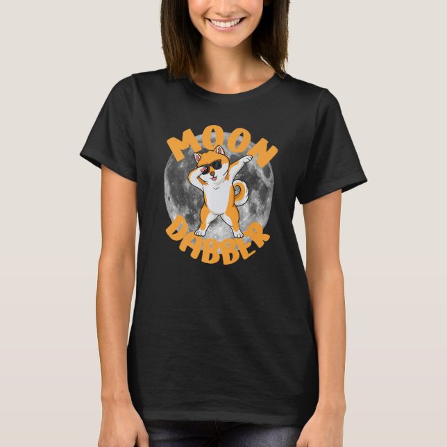 Funny Dabbing Shiba Inu dog with sunglasses Moon D T-Shirt (Front)