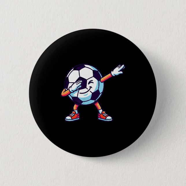 Funny Dabbing Soccer Ball Cartoon Srt Gift Kids Bo Button (Front)