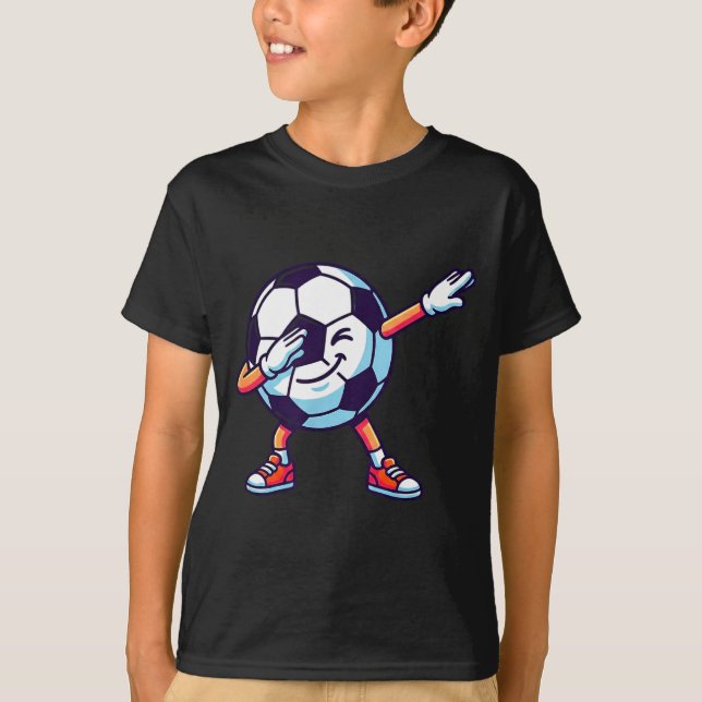 Funny Dabbing Soccer Ball Cartoon Srt Gift Kids Bo T-Shirt (Front)
