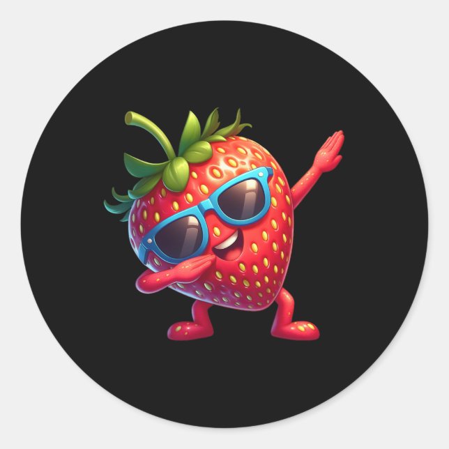 Funny Dabbing Strawberry Sungles Dab Dancing Fruit Classic Round Sticker (Front)
