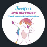 Funny Dabbing Unicorn Kids Birthday Party Favor Classic Round Sticker<br><div class="desc">Cute party favors for kids,  boys or girls who love unicorn. Perfect for kids birthday party,  party favors and thank you label. You can also customize the text for baby shower or other occasion and party.</div>