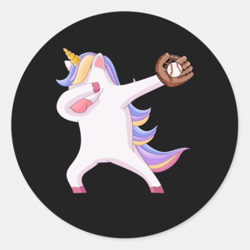 Funny Dabbing Unicorn Kids Softball Girls Classic Round Sticker