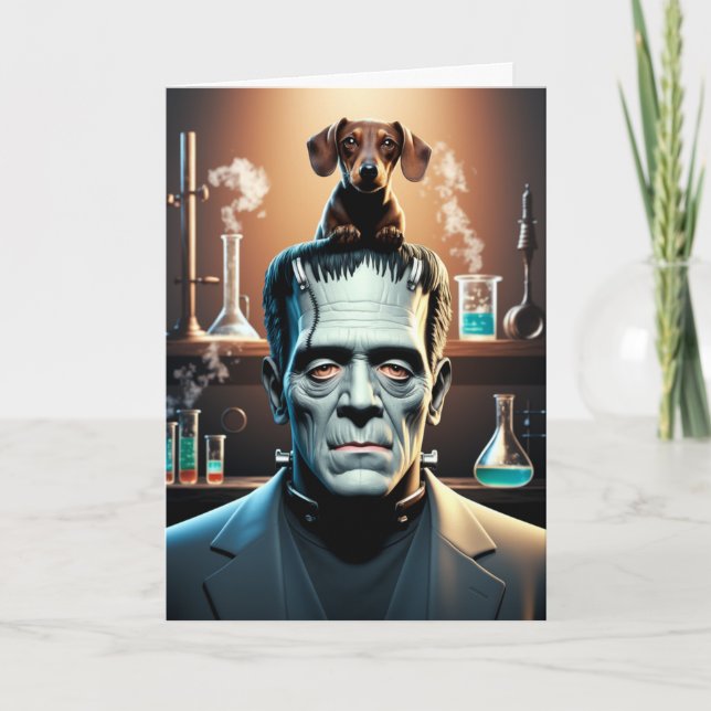 Funny Dachshund and Frankenstein Card (Front)