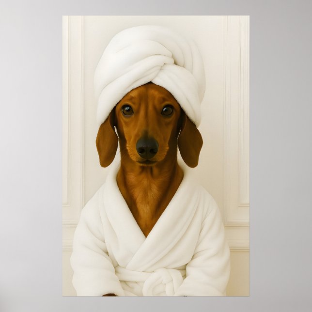 Funny Dachshund Bathroom Print, Dachshund In Poster (Front)