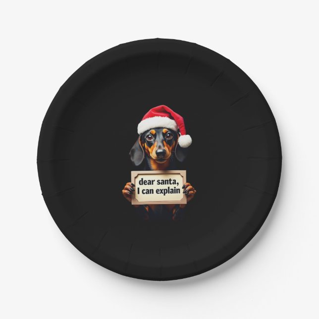 Funny Dachshund Christmas Dear Santa I Can Explain Paper Plates (Front)
