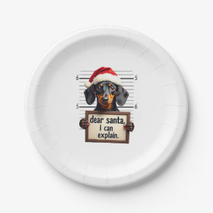 Funny Dachshund Christmas Dear Santa I Can Explain Paper Plates