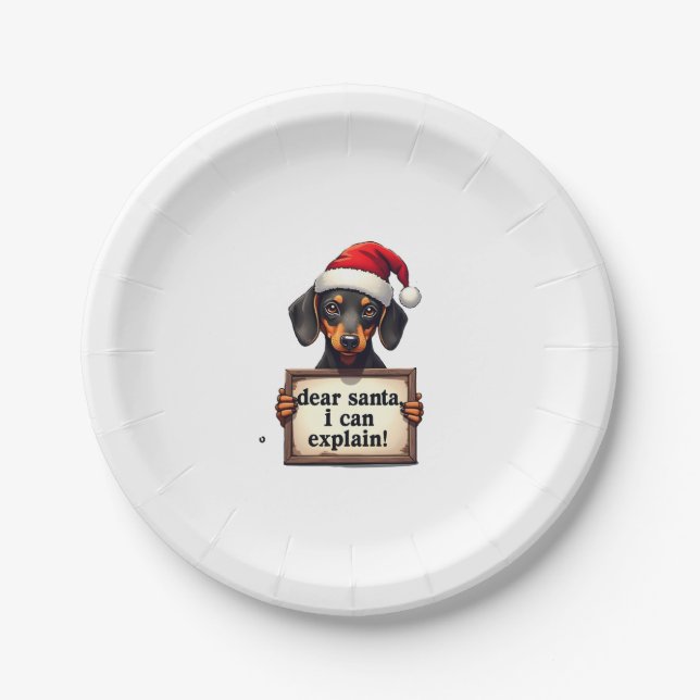 Funny Dachshund Christmas Dear Santa I Can Explain Paper Plates (Front)