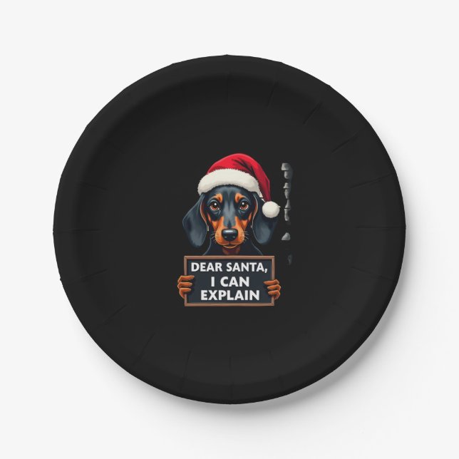Funny Dachshund Christmas Dear Santa I Can Explain Paper Plates (Front)