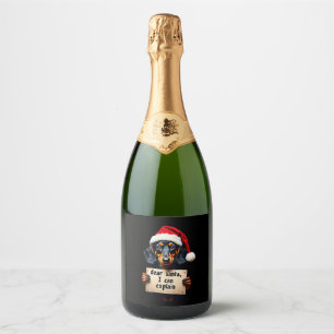 Funny Dachshund Christmas Dear Santa I Can Explain Sparkling Wine Label