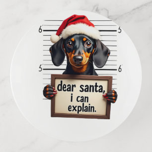 Funny Dachshund Christmas Dear Santa I Can Explain Trinket Tray