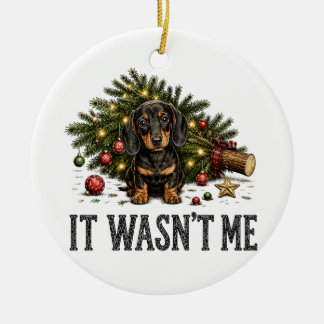 Funny Dachshund Christmas It Wasn't Me Ceramic Ornament