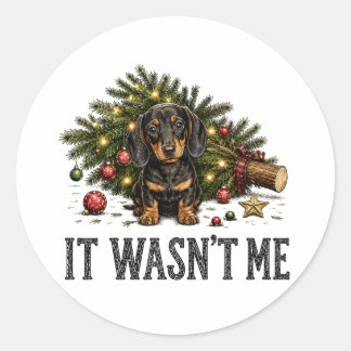 Funny Dachshund Christmas It Wasn't Me Classic Round Sticker