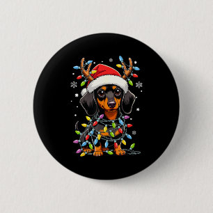 Funny Dachshund Christmas Lights Santa Hat Xmas  Button