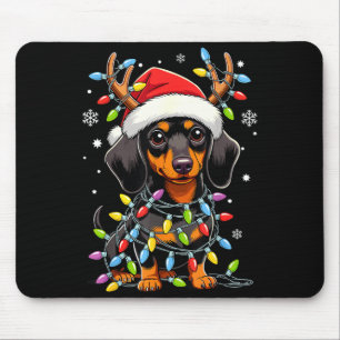 Funny Dachshund Christmas Lights Santa Hat Xmas  Mouse Pad