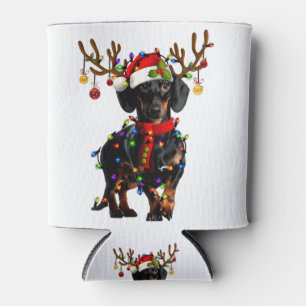 Funny Dachshund Christmas Reindeer Christmas Light Can Cooler