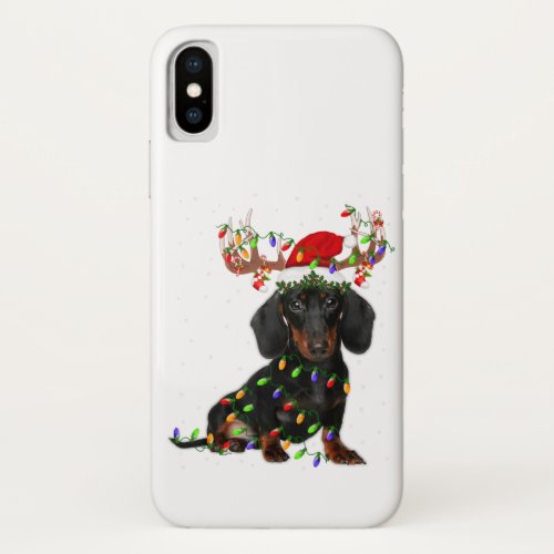 Funny Dachshund Christmas Santa Reindeer Xmas Ligh iPhone X Case