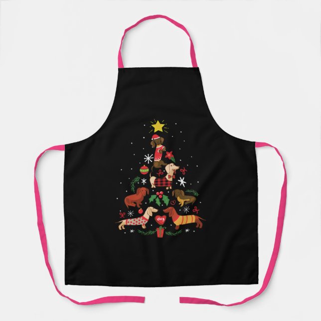 Funny Dachshund Christmas Tree Apron (Front)