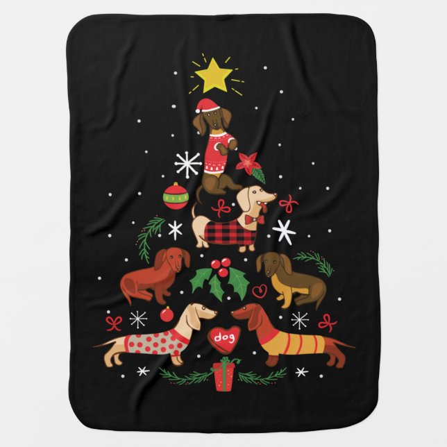 Funny Dachshund Christmas Tree Baby Blanket (Front)