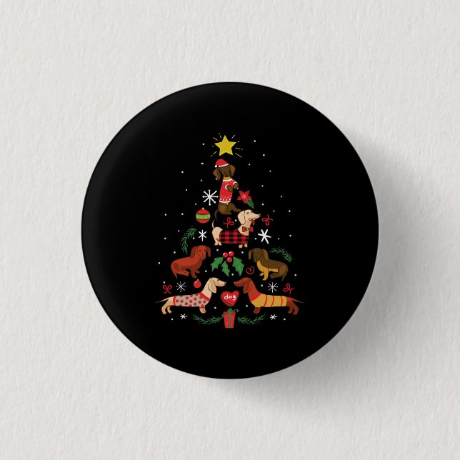 Funny Dachshund Christmas Tree Button (Front)