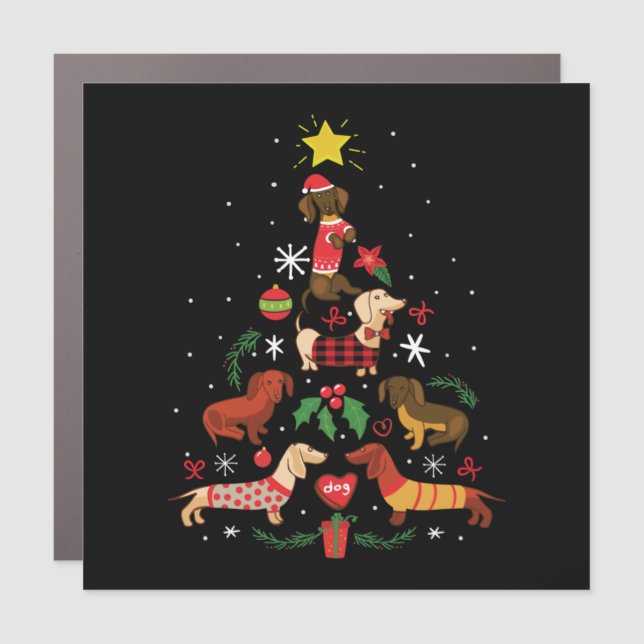 Funny Dachshund Christmas Tree Car Magnet (Front)
