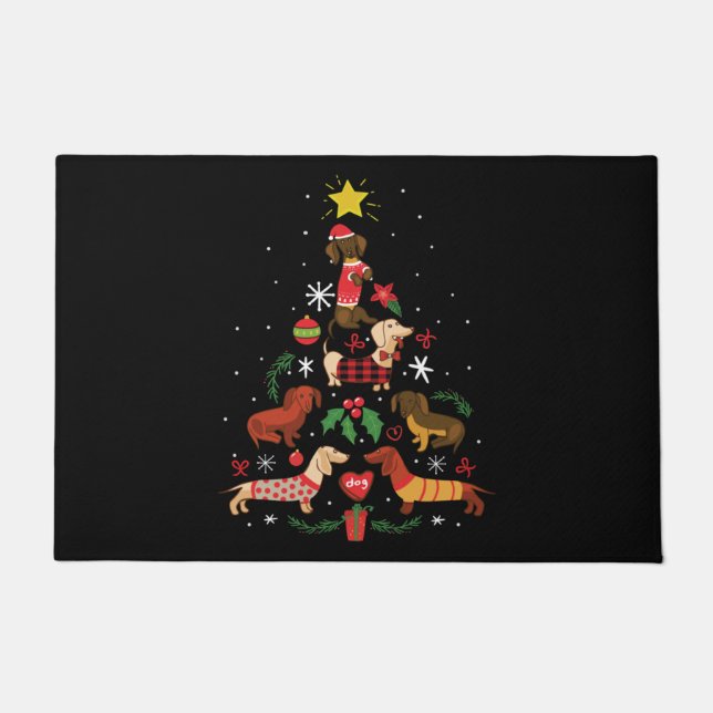 Funny Dachshund Christmas Tree Doormat (Front)