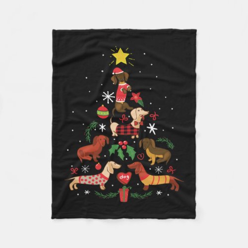 Funny Dachshund Christmas Tree Fleece Blanket