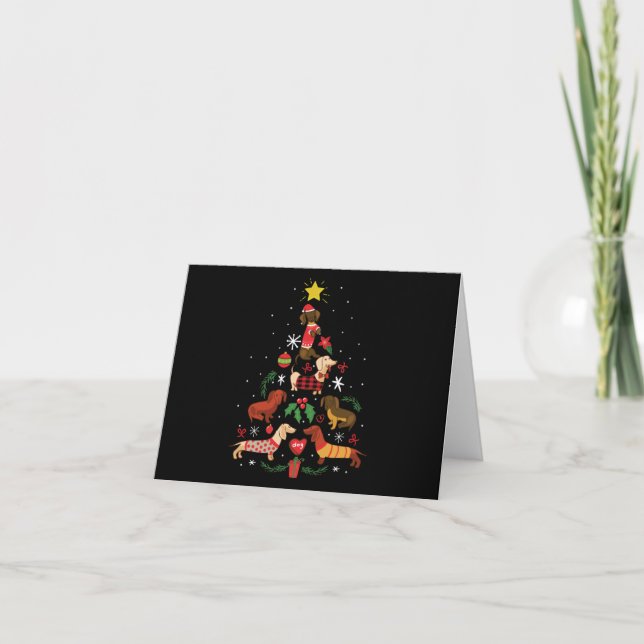 Funny Dachshund Christmas Tree Letterpress Thank You Card (Front)