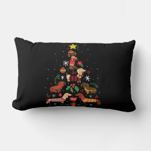 Funny Dachshund Christmas Tree Lumbar Pillow