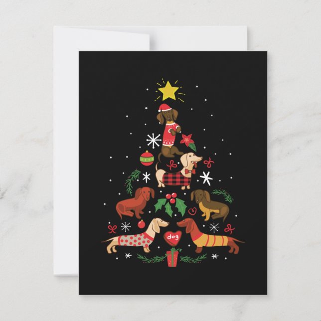 Funny Dachshund Christmas Tree Note Card (Front)