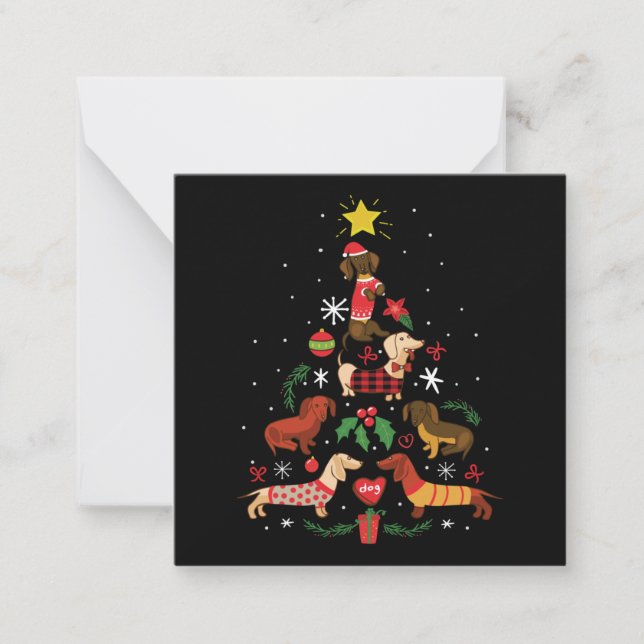 Funny Dachshund Christmas Tree Note Card (Front)