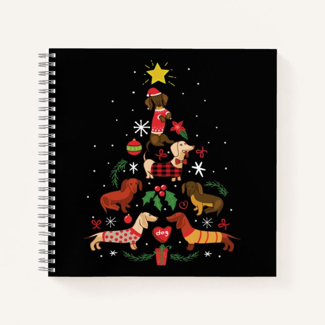 Funny Dachshund Christmas Tree Notebook (Front)