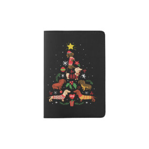 Funny Dachshund Christmas Tree Passport Holder