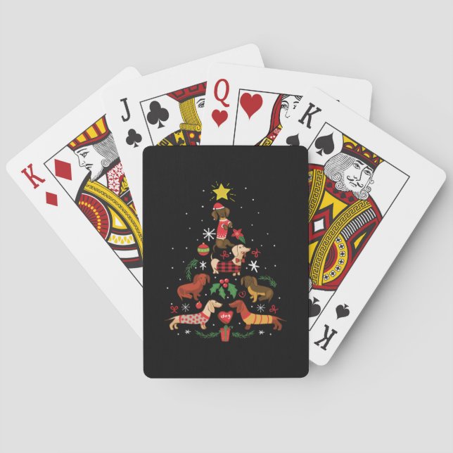 Funny Dachshund Christmas Tree Poker Cards (Back)