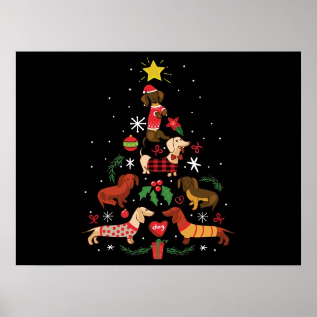 Funny Dachshund Christmas Tree Poster (Front)
