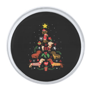 Funny Dachshund Christmas Tree Silver Finish Lapel Pin