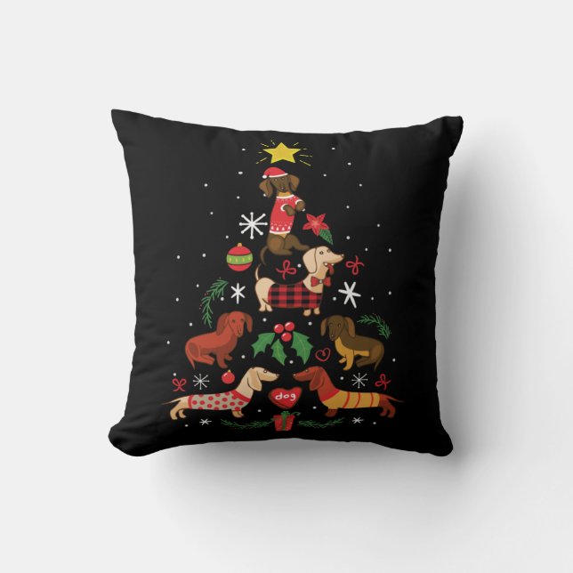 Funny Dachshund Christmas Tree Throw Pillow (Front)