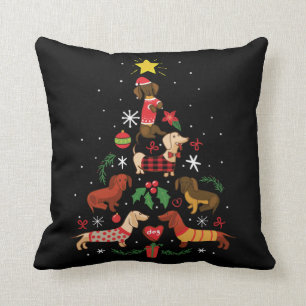 Funny Dachshund Christmas Tree Throw Pillow