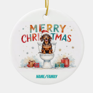 Funny Dachshund Christmas – Watercolor Dog Ceramic Ornament