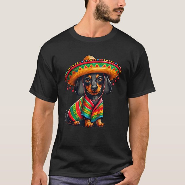 Funny Dachshund Cinco De Mayo Cute Mexican Dog Som T-Shirt (Front)