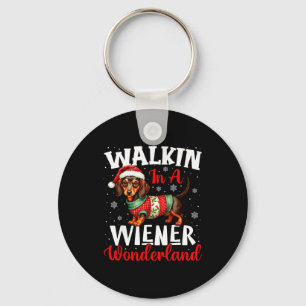 Funny Dachshund Cute Christmas Dog Lover Walking I Keychain