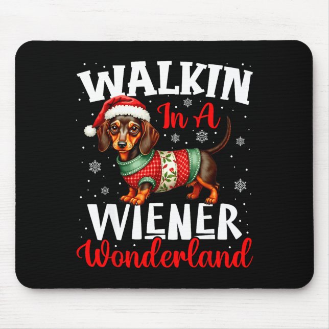 Funny Dachshund Cute Christmas Dog Lover Walking I Mouse Pad (Front)