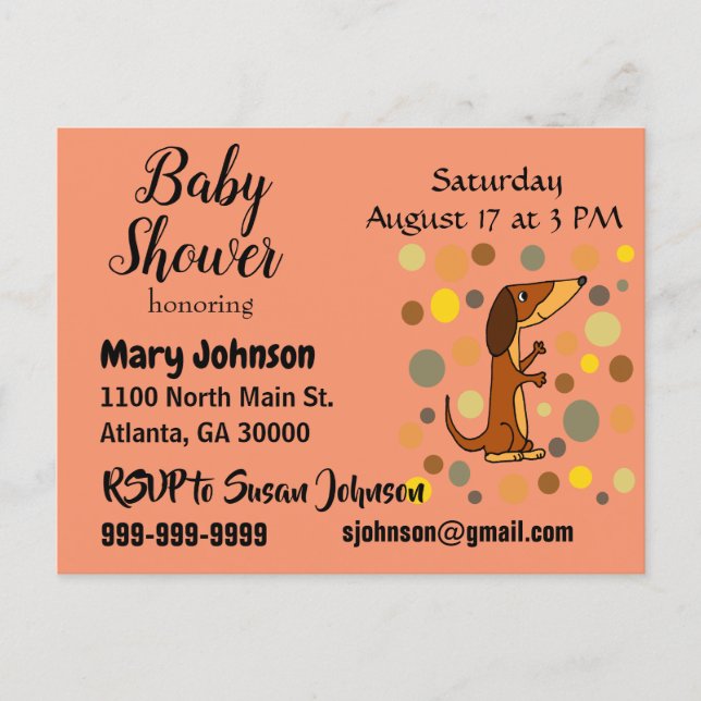 Funny Dachshund Dog Baby Shower Invitation Postcard (Front)