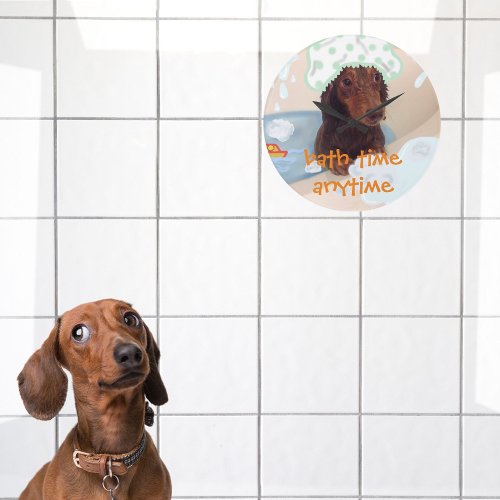 Funny dachshund dog bath tub wall clock