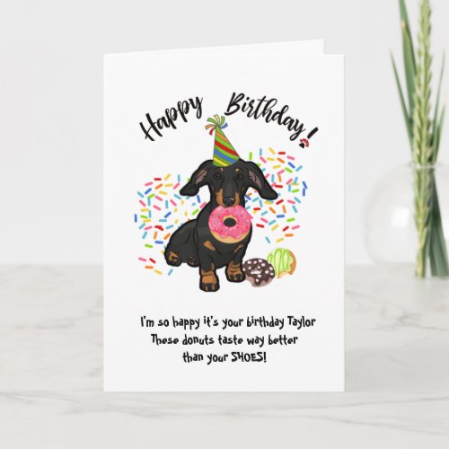 Funny Dachshund Dog Birthday Card Donuts