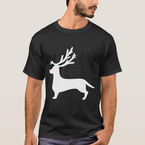 Funny Dachshund Dog Christmas Reindeer Antlers T_Shirt